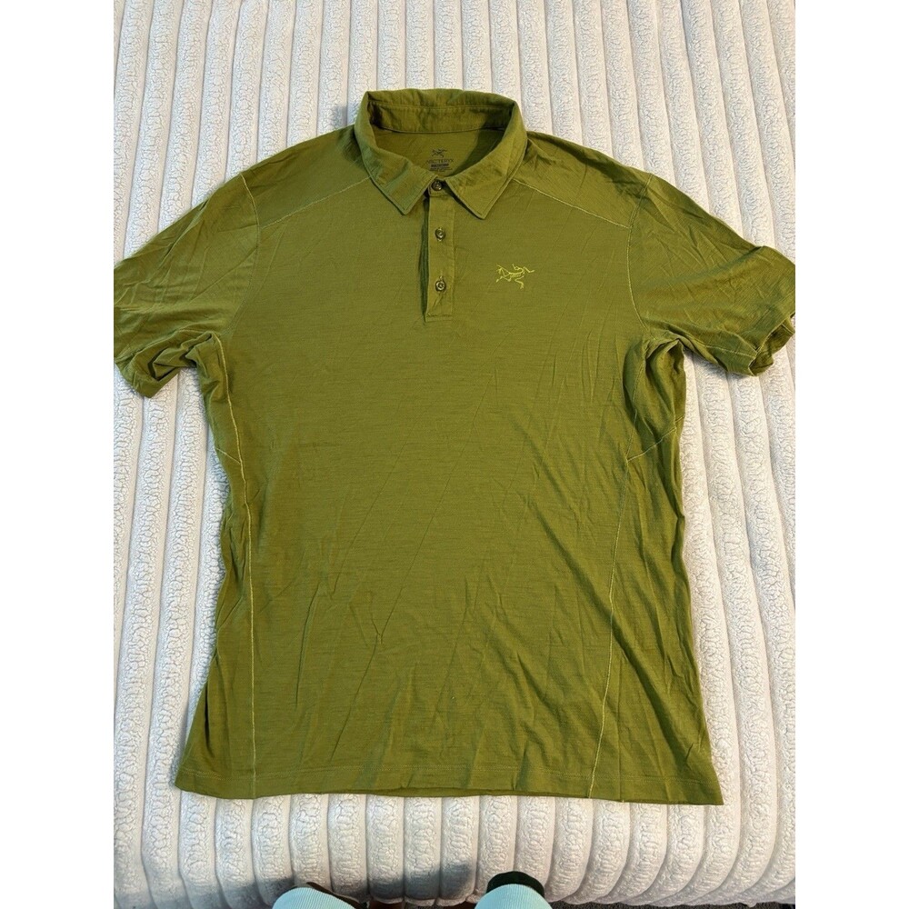 Arc'teryx Pelion wool Polo Men’s Medium green hiking outdoors layer camping fall